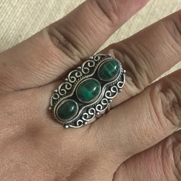 NEW boho malachite sterling silver 925 ring